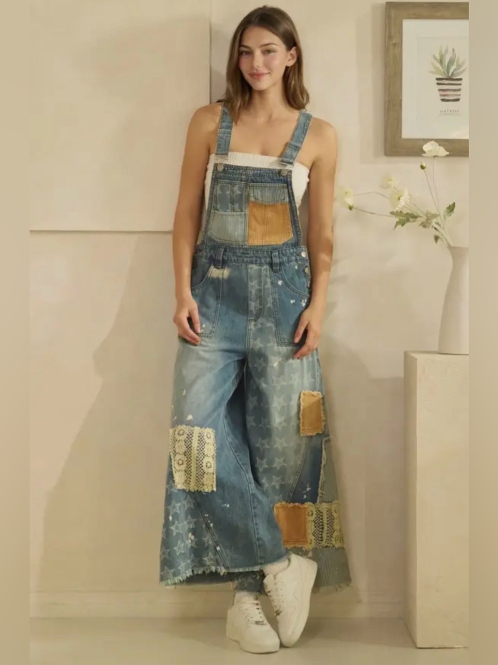 NEW Oli & Hali Multi Patch Denim Overalls Patchwork